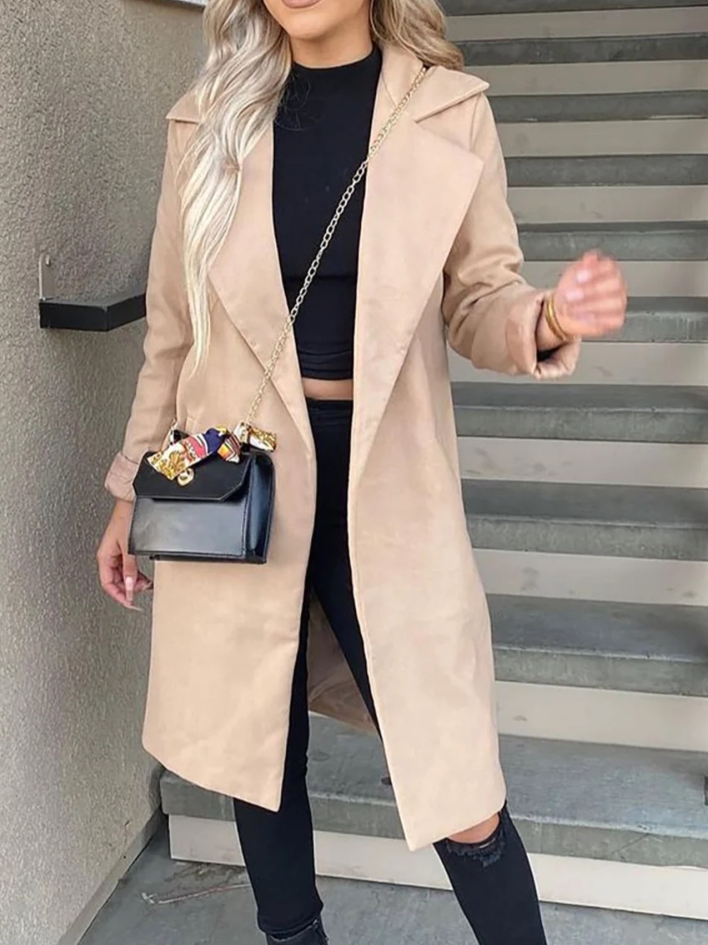 Fashion Nova Women's Beige Long Trench Coat